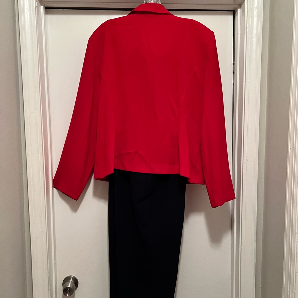 3/pc red/blue pantsuit with shell blouse